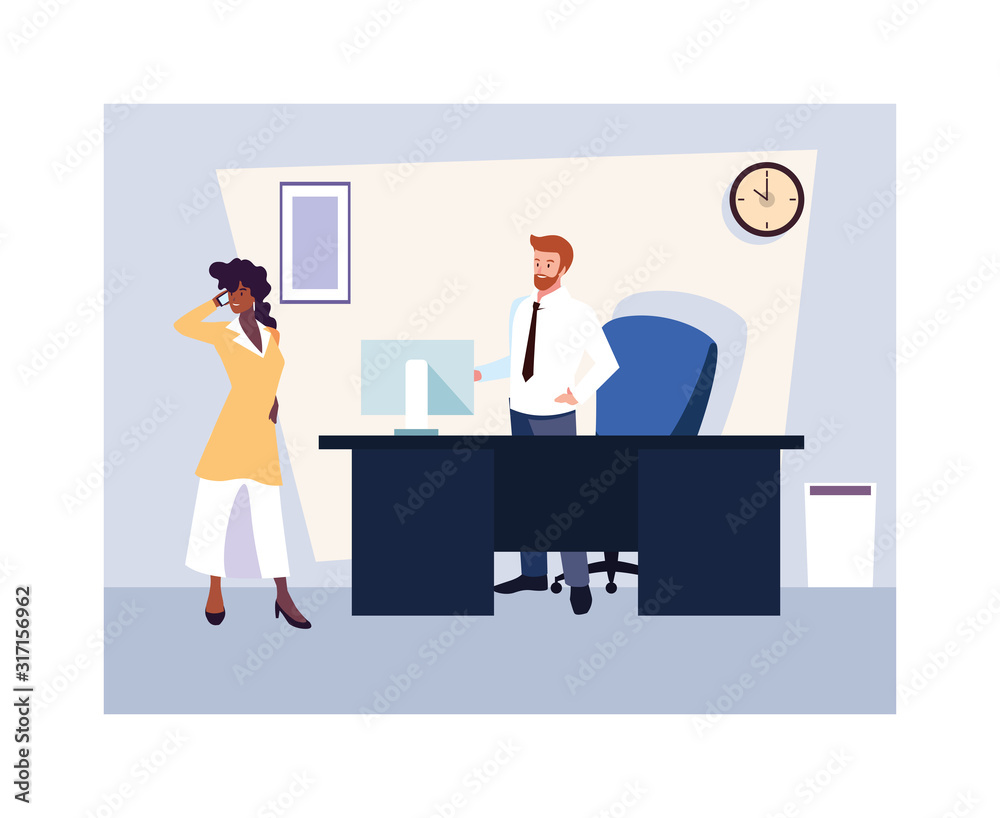 couple of people business in the work office, coordinated work in friendly team in the office couple of people business in the work office, coordinated work in friendly team in the office