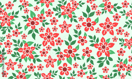 Red flower background for vintage Christmas concept, with seamless drawing of leaf and flower.