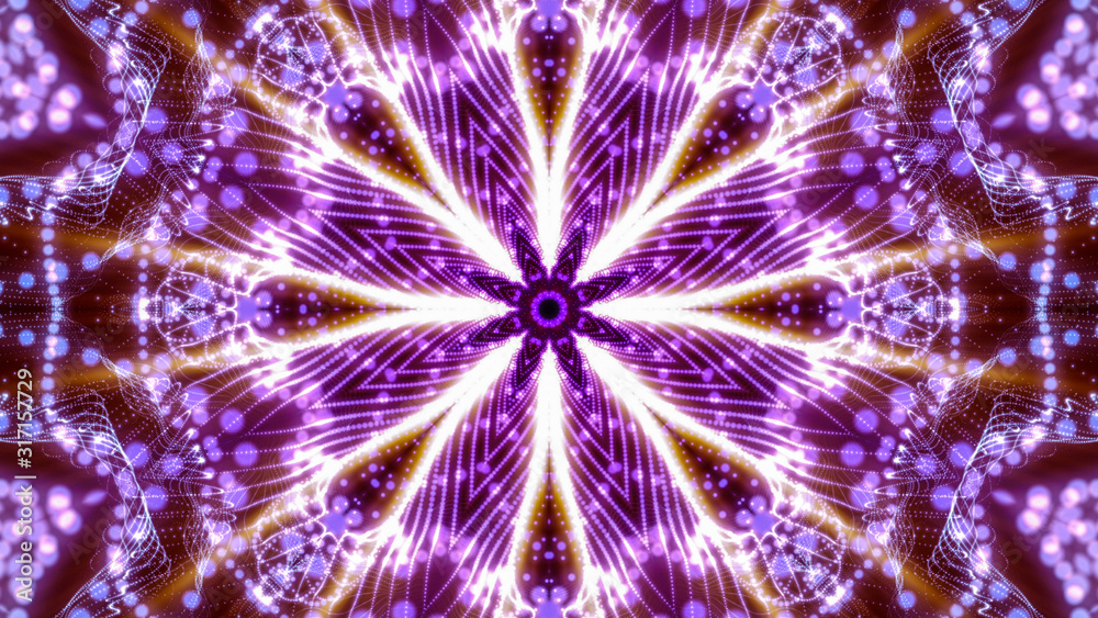 kaleidoscope patterns of purple round luminous particles. abstract background. 3d render illustration kaleidoscope patterns of purple round luminous particles. abstract background. 3d render illustration