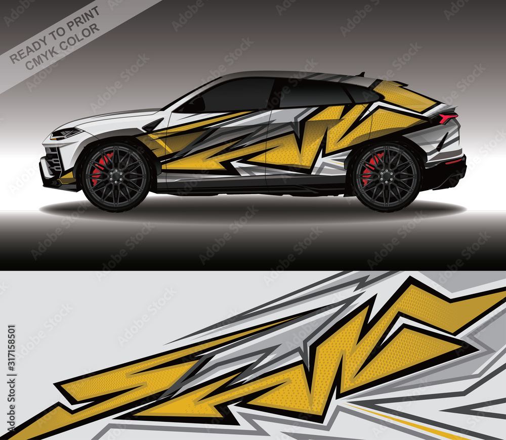 Car wrap decal design vector, custom livery race rally car vehicle sticker and tinting.