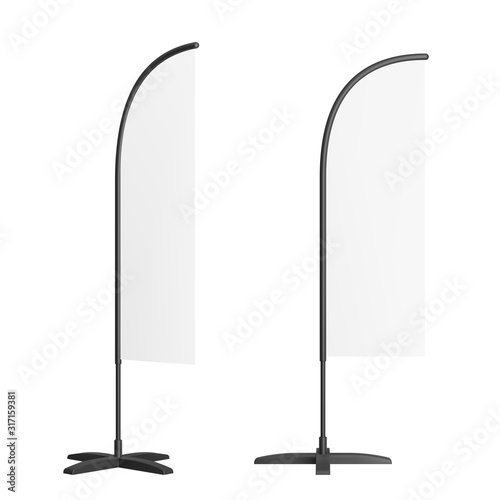 Realistic banner flag mockup for trade exhibitions and promotion presentations. Vector template.