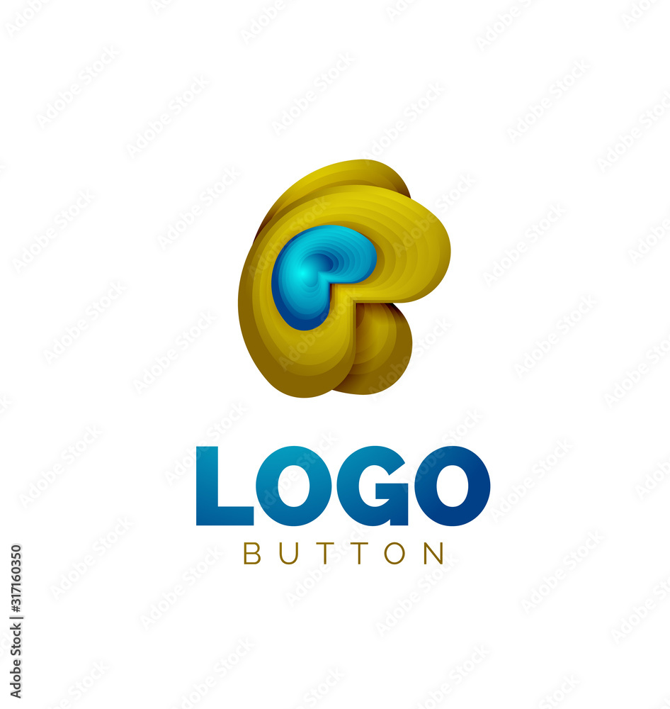 Abstract round shape logo template. Minimal geometrical design, 3d geometric bold symbol in relief style with color blend steps effect. Vector Illustration Abstract round shape logo template. Minimal geometrical design, 3d geometric bold symbol in relief style with color blend steps effect. Vector Illustration