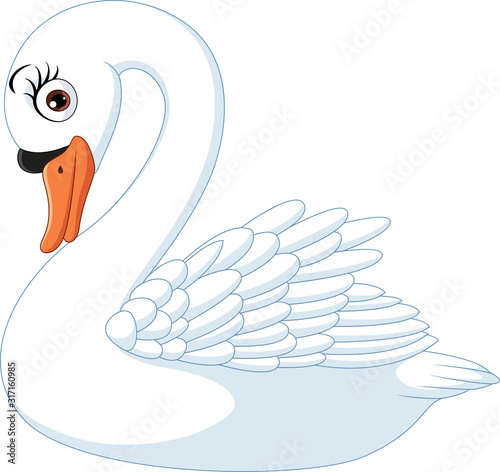 Cartoon cute swan isolated on white background