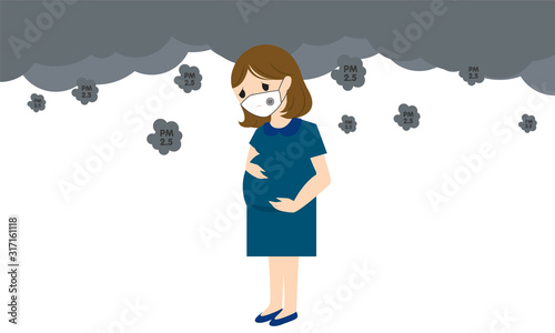 pregnant woman in Air pollution PM2.5 cartoon vector