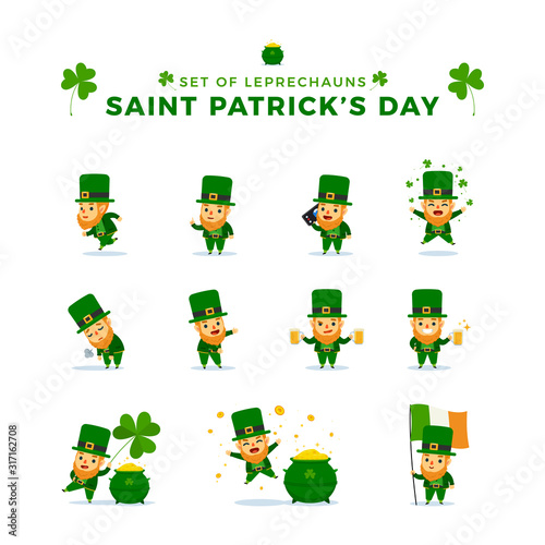 St. Patrick's Day. Set Of Leprechauns. Vector Illustration.