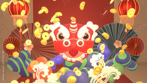 Chinese New Year greeting card. 3d rendering picture.
