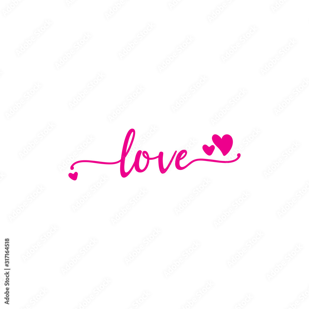 Modern calligraphy love text. Vector illustration. Design for print on shirt, poster, banner. Pink color text on white background. Lovely print for tee shirt