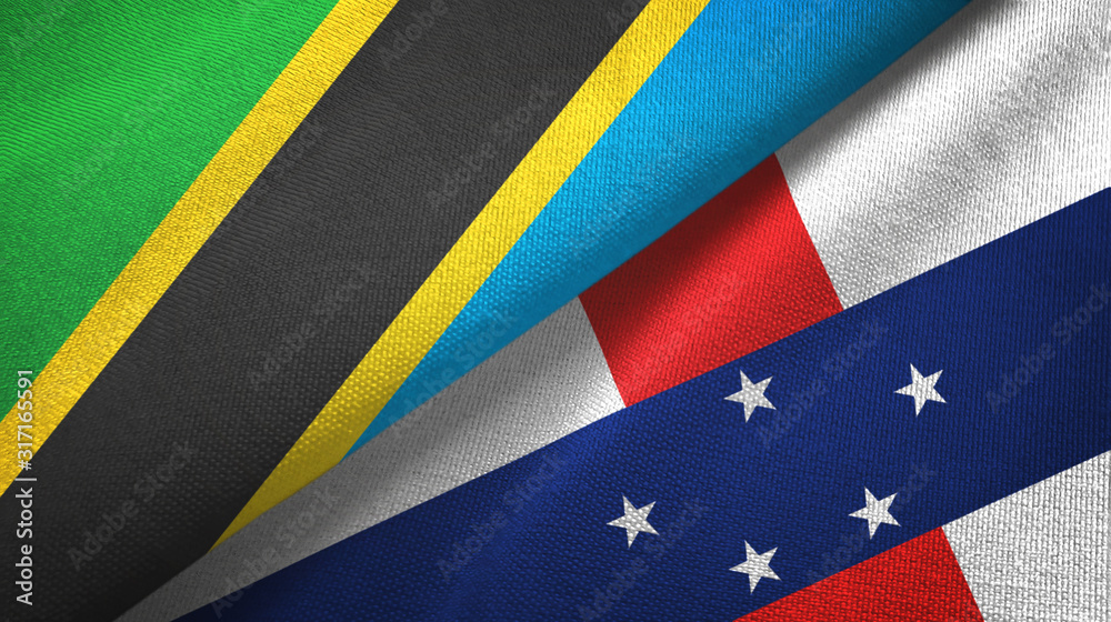 Tanzania and Netherlands Antilles two flags textile cloth, fabric texture Tanzania and Netherlands Antilles two flags textile cloth, fabric texture
