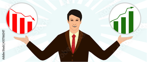 A businessman showing profit and loss graphs