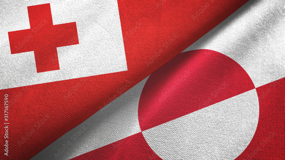 Tonga and Greenland two flags textile cloth, fabric texture Tonga and Greenland two flags textile cloth, fabric texture