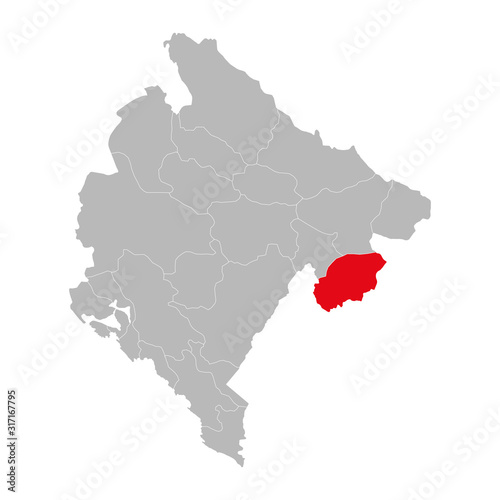 Plav province highlighted on montenegro map. Gray background.