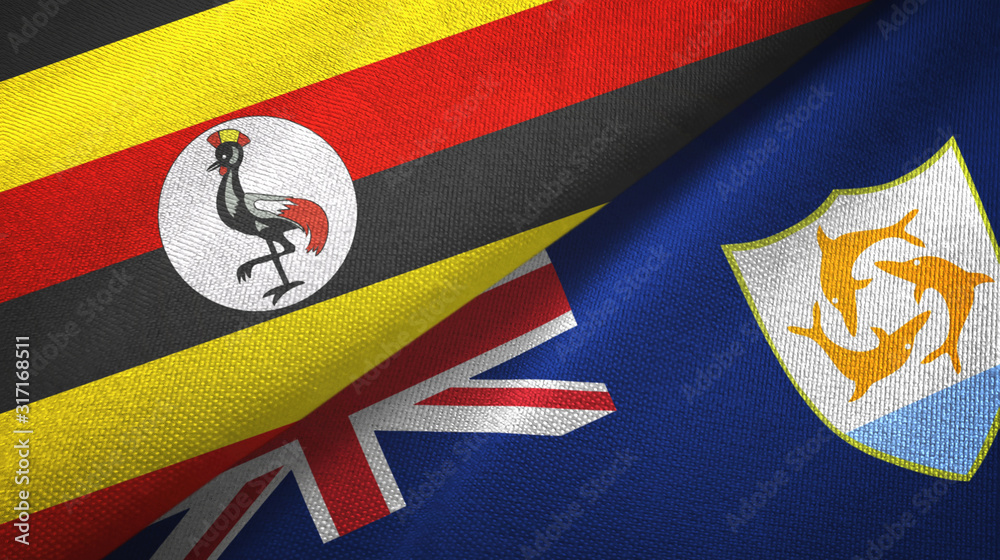 Fototapeta premium Uganda and Anguilla two flags textile cloth, fabric texture