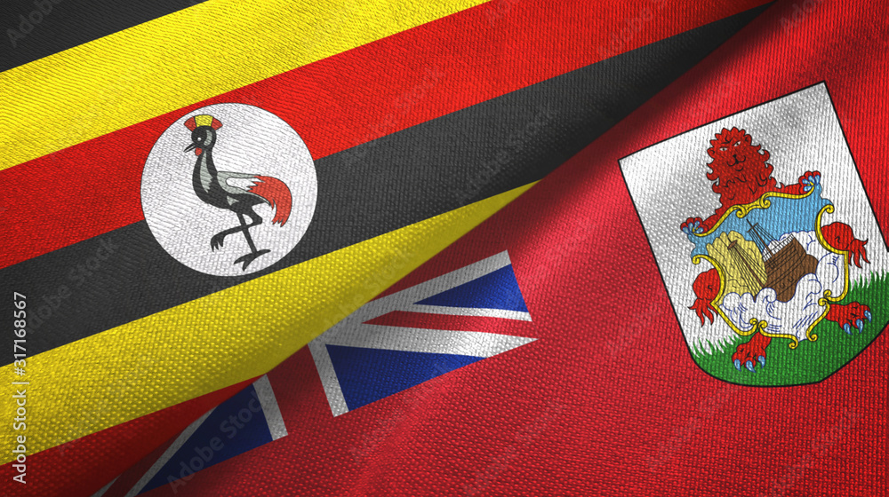 Fototapeta premium Uganda and Bermuda two flags textile cloth, fabric texture