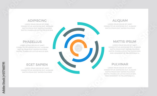 Set of orange and blue, black, turquoise elements for infographic presentation slides with charts, graphs, steps, timeline, circles, number options.