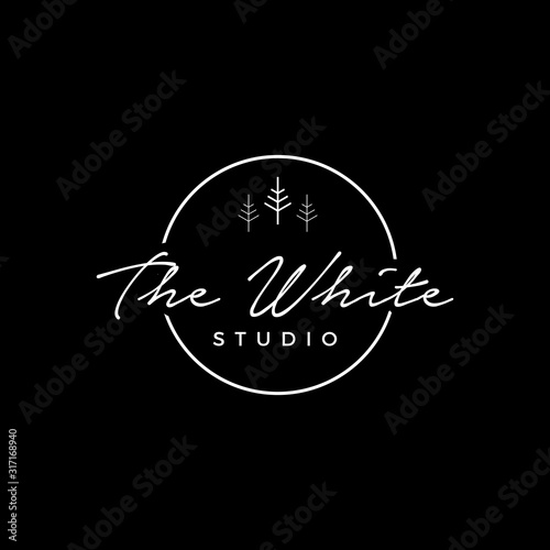 the white studio logo template,circle studio photography logo sign can use for your trademark, branding identity or commercial brand
