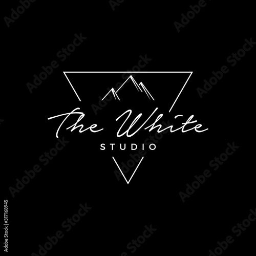the white studio logo template,triangle studio photography logo sign can use for your trademark, branding identity or commercial brand
