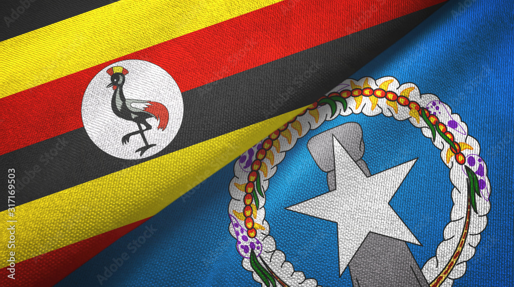 Fototapeta premium Uganda and Northern Mariana Islands two flags textile cloth, fabric texture