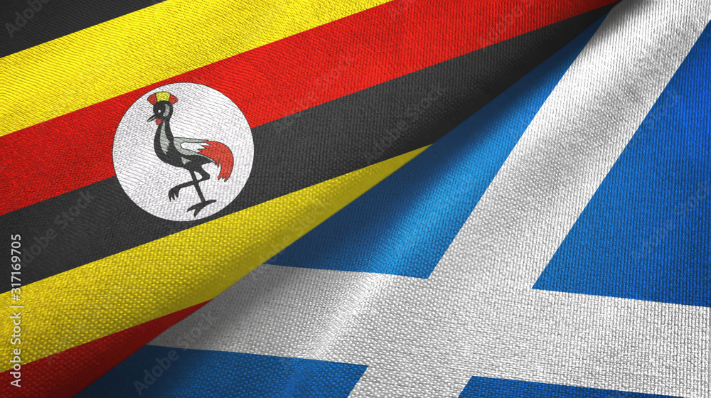 Fototapeta premium Uganda and Scotland two flags textile cloth, fabric texture