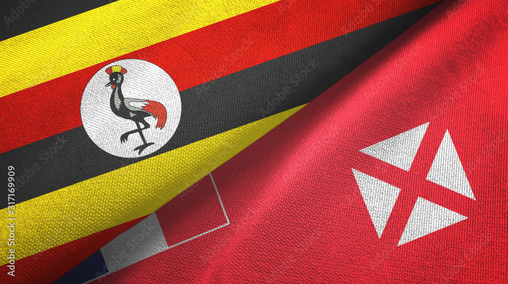 Fototapeta premium Uganda and Wallis and Futuna two flags textile cloth, fabric texture