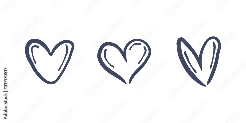 Valentine's day doodle hearts. Set of love heart illustrations.