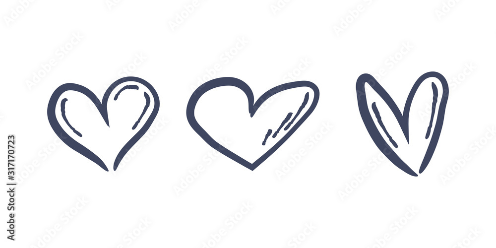 Valentine's day doodle hearts. Set of love heart illustrations.