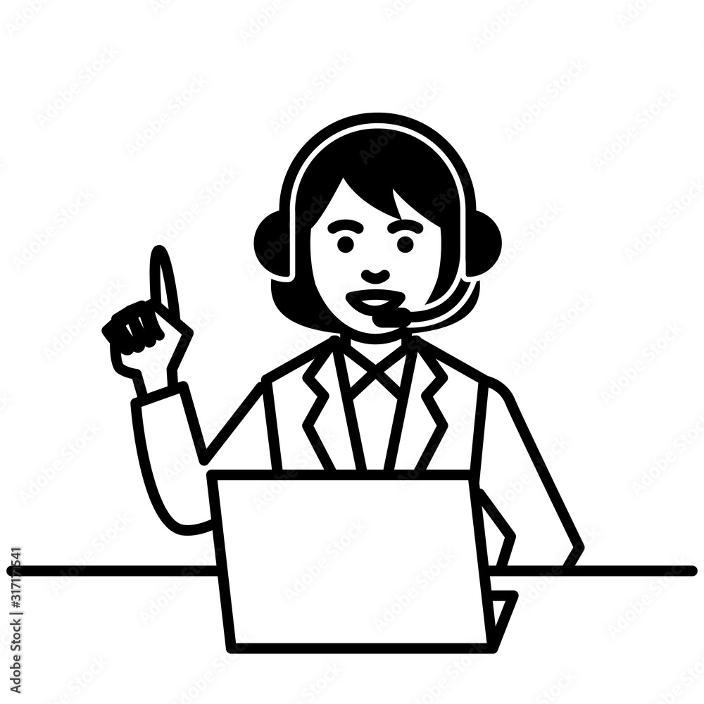 Call center operator. woman using headset and laptop computer. Vector illustration.