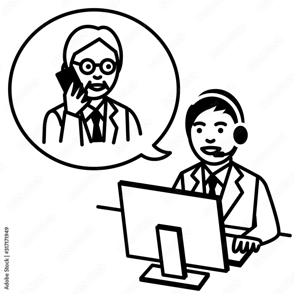 Call center operator talking with man. Vector illustration.