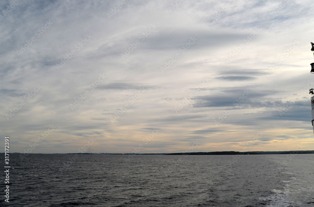 Oslofjord. View of the North Sea from Ferry from Horten to Moss connects Ostfold and Vestfold in Norway. Ferry crossing Oslofjord
