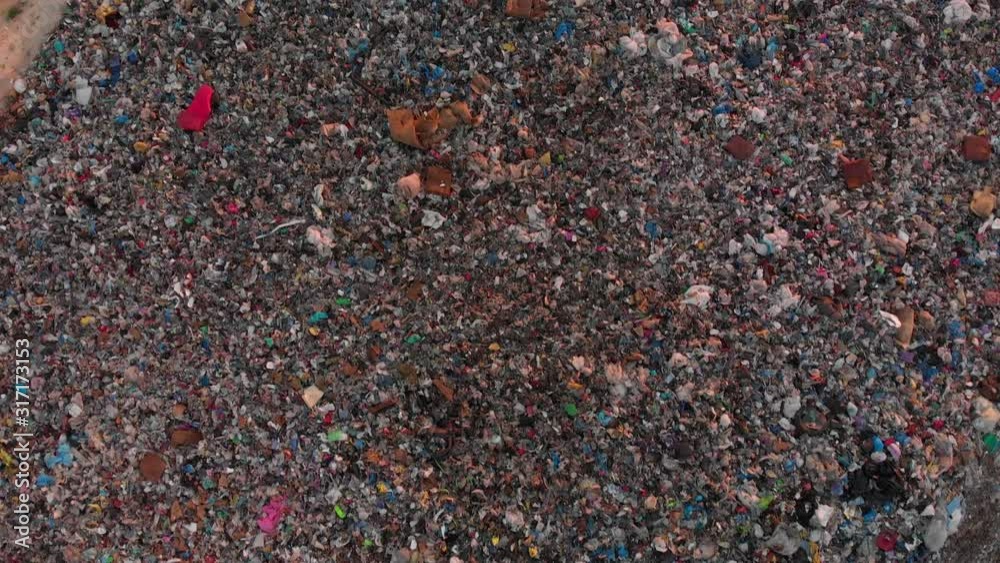Aerial Top down view through pile of garbage landfill site, Environmental pollution Aerial Top down view through pile of garbage landfill site, Environmental pollution
