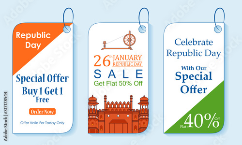 Sale Promotion Advertisement banner for 26th January, Happy Republic Day of India in vector background