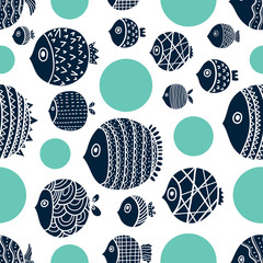 Fototapete Meerestiere-Kindermuster Niedliche Fische Kinderzimmer Musterdesign  © vyazovskaya
