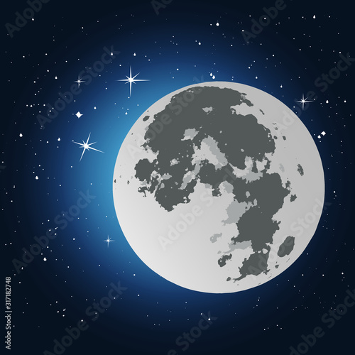 illustration Of Full Moon and Stars Background