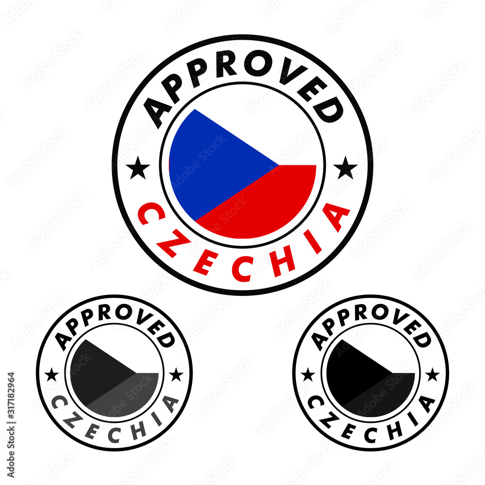 Vector Stamp of Approved logo with Czechia Flag in the round shape on the center Vector Stamp of Approved logo with Czechia Flag in the round shape on the center