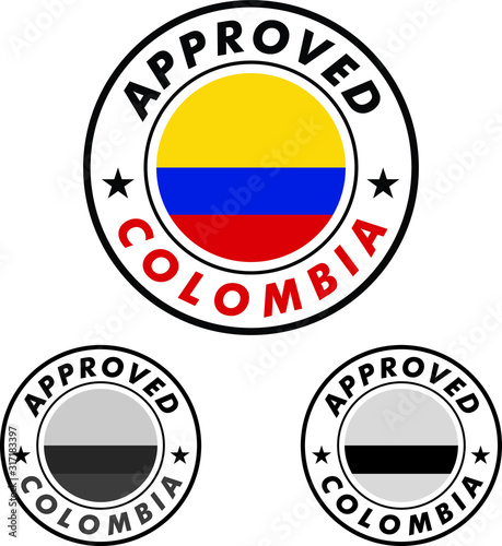 Free Download Vector Stamp of Approved logo with Colombia Flag in the round shape on the center - GFXLoad