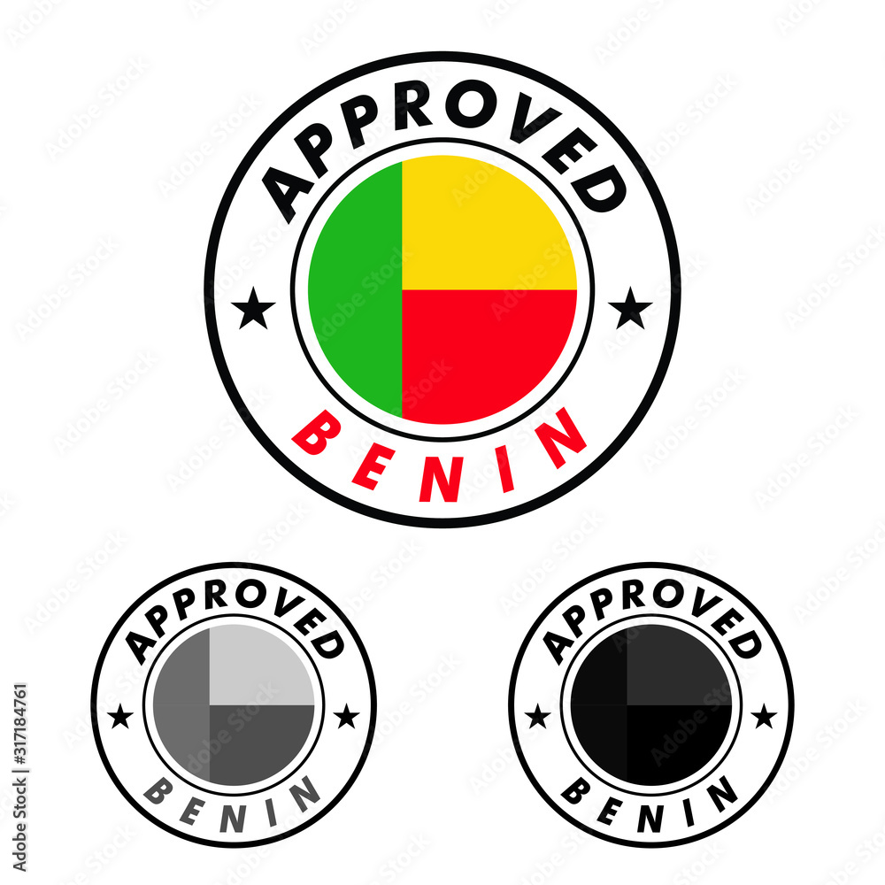Vector Stamp of Approved logo with Benin Flag in the round shape on the center Vector Stamp of Approved logo with Benin Flag in the round shape on the center