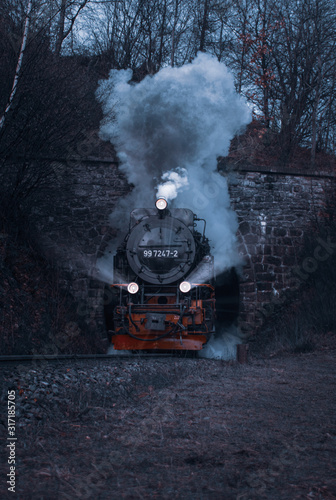 Harzer Schmalspurbahn mit Dampf aus dem Tunnel 