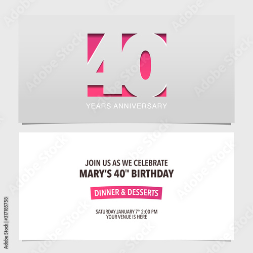 40 years anniversary invitation vector illustration. Design template element