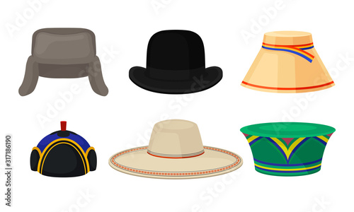 Traditional National Headwear Isolated on White Background Vector Set photo