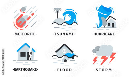 Natural Disaster Icons Vector Set. Destructive Forces of Earth