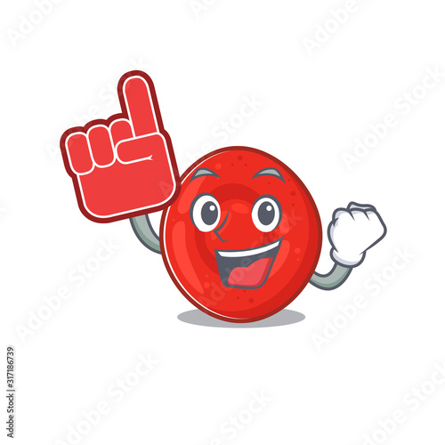 Erythrocyte cell mascot cartoon style holding a Foam finger