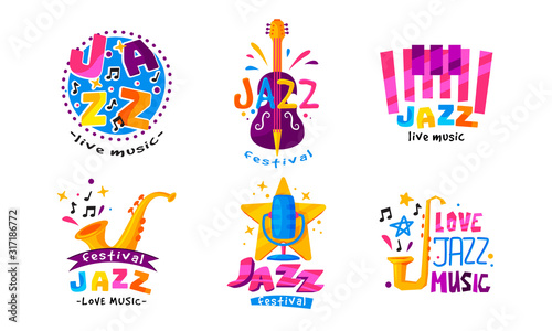 Jazz Festival or Live Concert Labels or Logos Vector Set © Happypictures