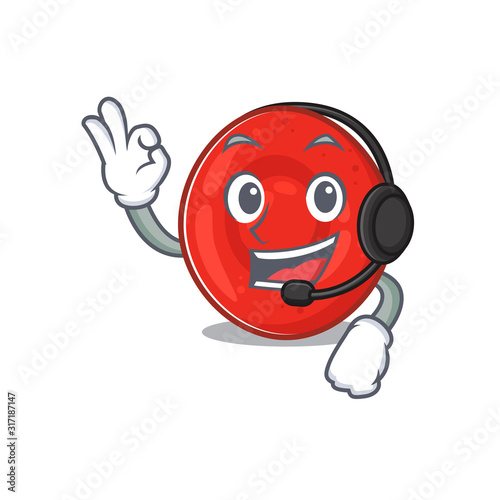 Smiley erythrocyte cell cartoon character design wearing headphone