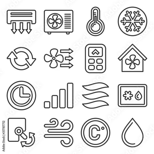 Air Conditioner Icons Set on White Background. Line Style Vector