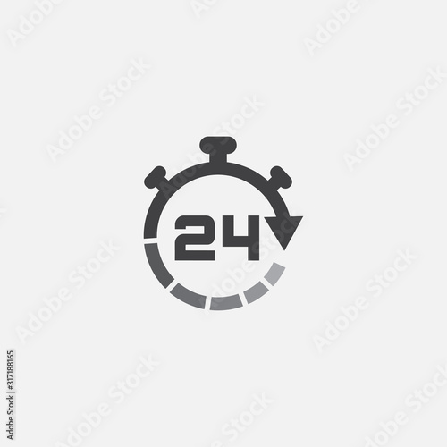 24 hours online vector icon, 24h support icon, Non stop working shop or service symbol, 24h Flat icon vector illustration