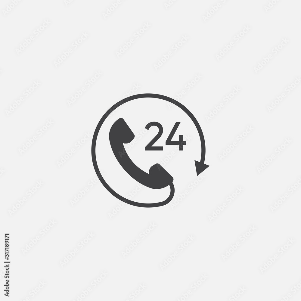 Call 24 icon vector illustration, 24 hour call service, Twenty four hour service flat design, 24h Support Simple Design, All day customer support call center icon, Telephone support 24 hours symbol Call 24 icon vector illustration, 24 hour call service, Twenty four hour service flat design, 24h Support Simple Design, All day customer support call center icon, Telephone support 24 hours symbol
