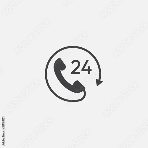 Call 24 icon vector illustration, 24 hour call service, Twenty four hour service flat design, 24h Support Simple Design, All day customer support call center icon, Telephone support 24 hours symbol