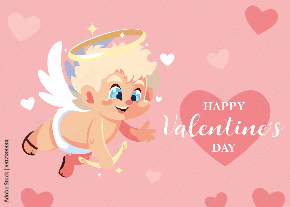 greetings card for valentines day, sweet cupid angel