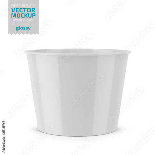 White glossy paper food bucket vector mockup.