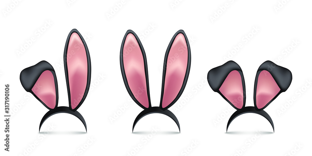 Rabbit ears realistic 3d vector illustrations set. Easter bunny ears kid  headband, mask collection. Hare costume pink cartoon element. Photo editor,  booth, video chat app color isolated cliparts. Stock Vector | Adobe
