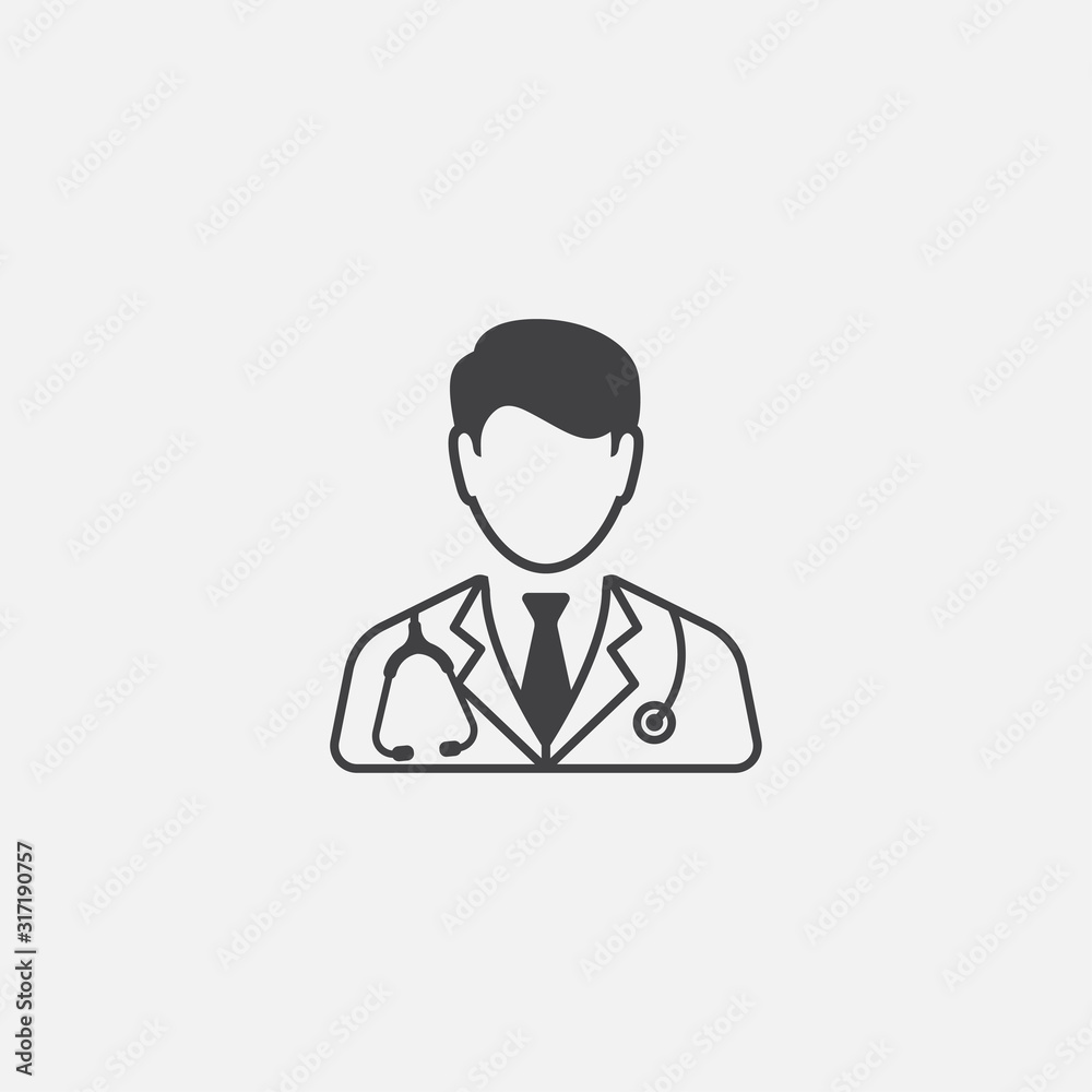 Doctor with stethoscope linear icon design, Physician doctor flat vector icon for apps and websites, doctor logo illustration